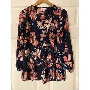 Vintage Marybelle Blue pink floral blouse size 1X Made in USA
